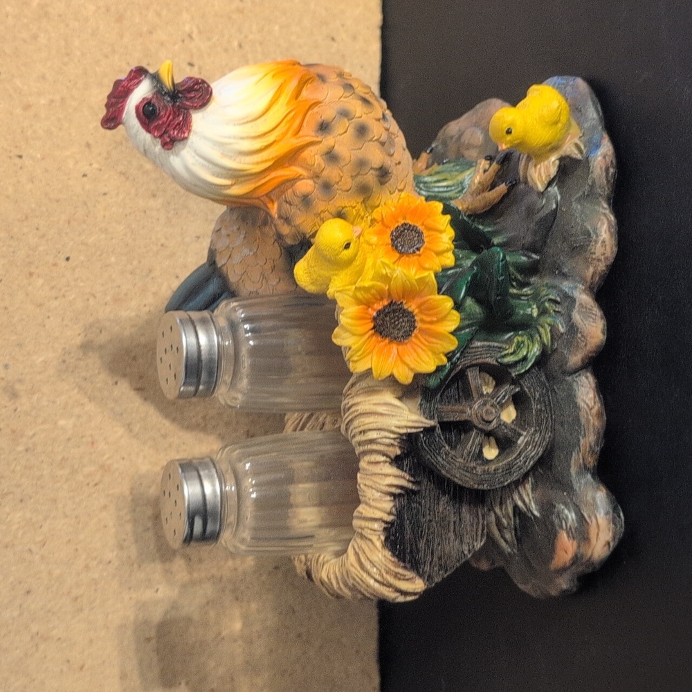 Chicken and Cart Salt & Pepper Shaker Holder